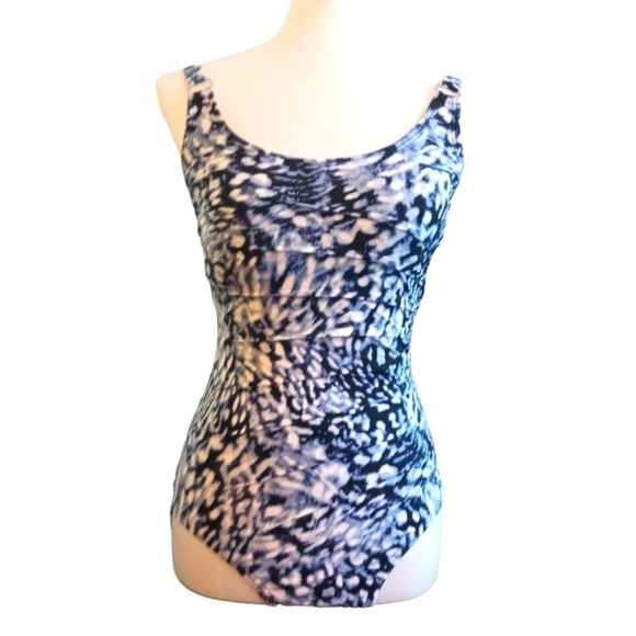 Calvin Klein Blue/White Lynx One-Piece Swimsuit and Blue Cover-Up - Picture 2 of 15